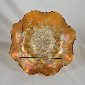 Vintage Fenton Holly and Berries Marigold Carnival Glass Bowl